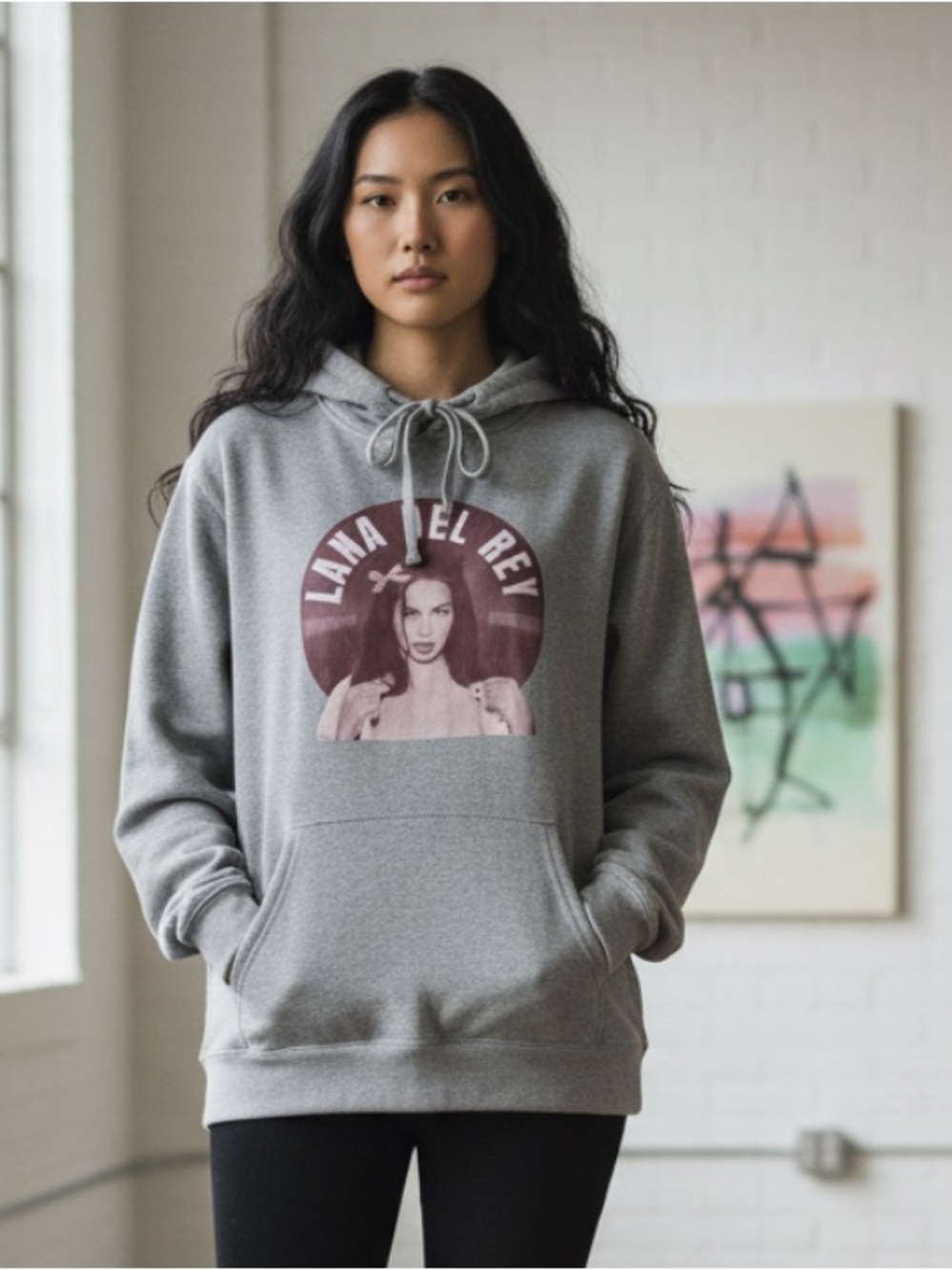 Gray Lana Del Rey Graphic Hoodie - Women's Pullover Sweatshirt
